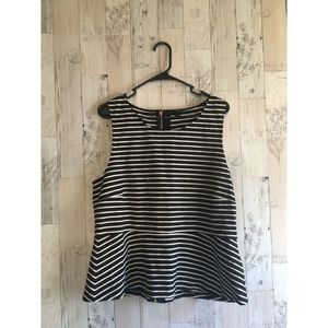 Black Label J. Crew Striped Peplum Full Zip Top